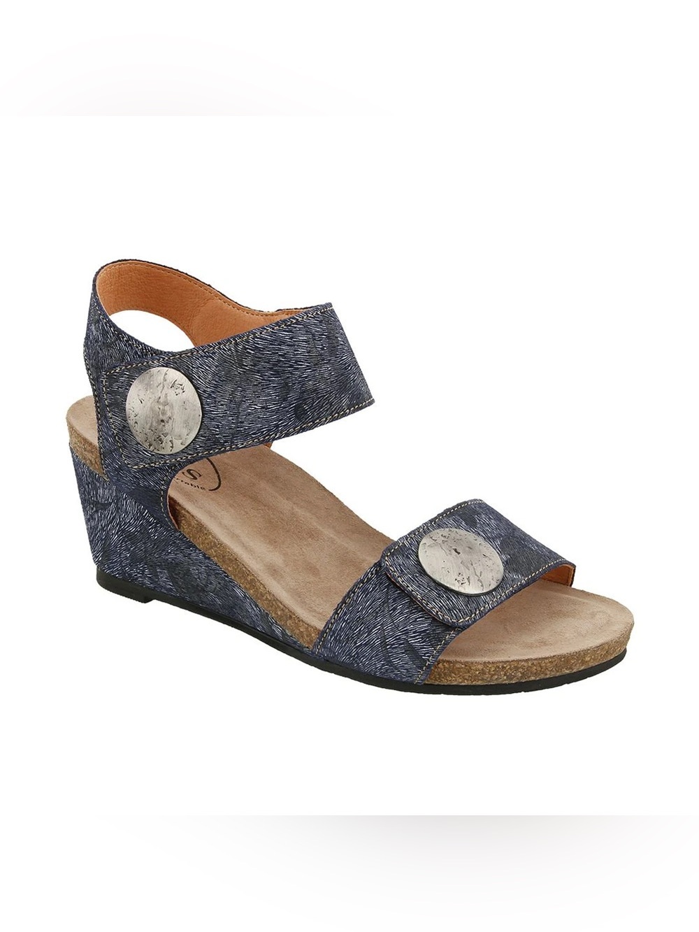 Taos Womens Carousel 2 Wedge Sandals Size 7 7.5 Blue Silver Medallions Boho
